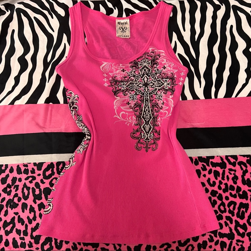 Vocal Y2k rhinestones tank top cross